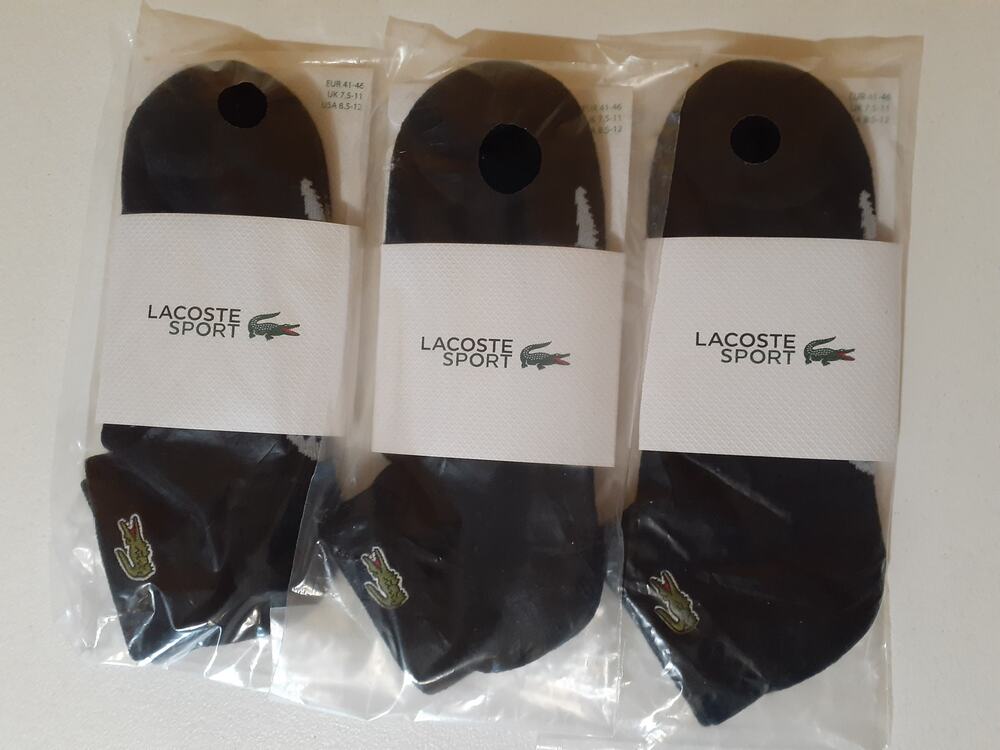 Lacoste Unisex Short Cotton Sport Socks, Large, Black/Grey Chine 8.5-12